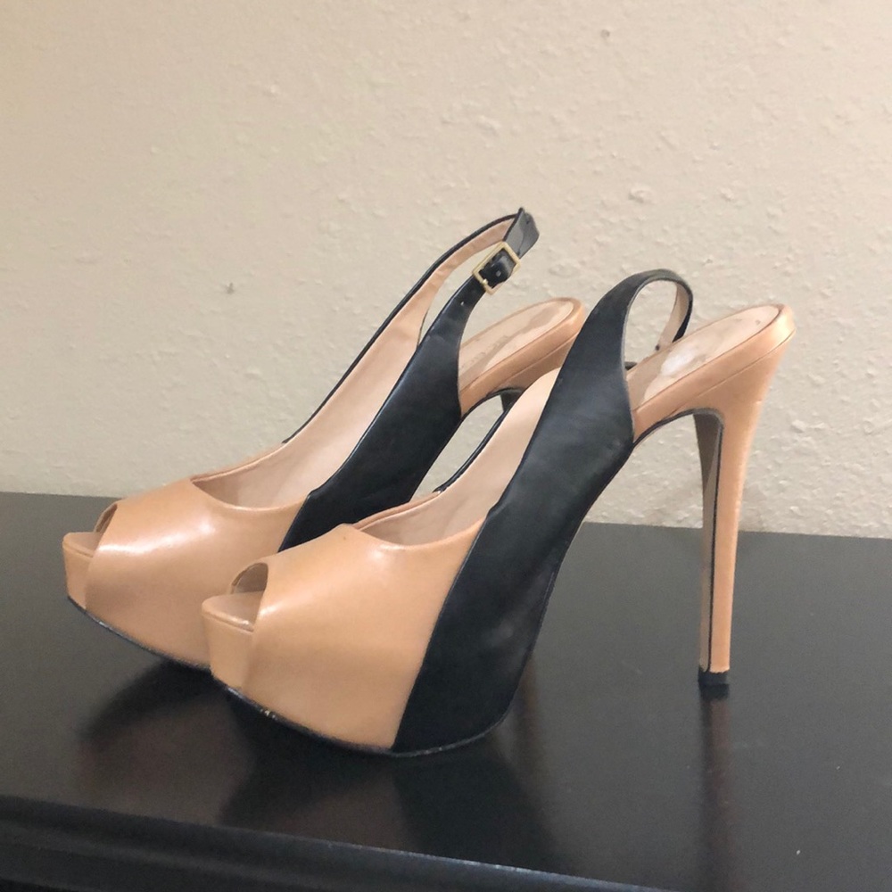 Black and Tan BCBG platform heels